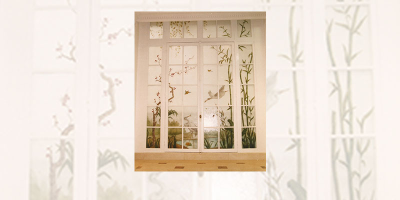 Décor chinoisant sur verre vitrail, Paris